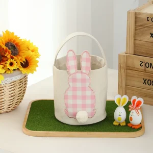 Cute Canvas Chevron Sweet Gift Bucket for Kids Candy Bunny Bag Sublimation Easter Basket