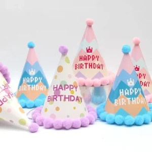 Cute Cartoon Cake Birthday Party Decoration Goddess Pink Fur Ball Hat for Couples and Kids