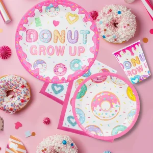 Cute Cartoon Donut Pattern Biodegradable Paper Plate Set for Birthday Party Disposable Plates