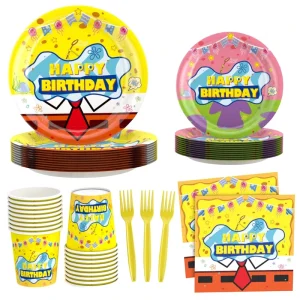 Cute Colorful Birthday Party Supplies Disposable Tableware Set Plates Cups Napkins for Kids Celebration