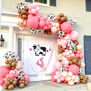 Cute Cow Print Pink & Brown Balloon Garland Arch Kit for Western Cowgirl Baby Shower & Birthday Party Decor Globos