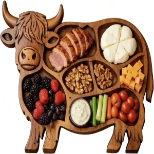 Cute Cow Wooden Charcuterie Board Wooden Cow Food Platter Cows Appetizer Board Decorative & Functional for Cheese Fruit