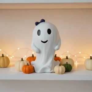 Cute Ghost Figurine Bow Halloween Decorative Resin Ornament Waterproof Durable Indoor Outdoor Home Party Decoration
