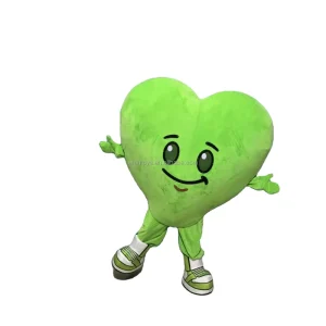 Cute Green Heart Mascot Costume Plush Heart Mascot Suit Adult Performance Outfit for Party Wedding Charity Advertising Parade