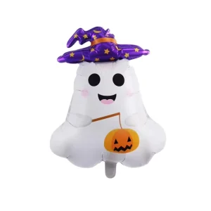 Cute Halloween Ghost with Witch Hat Foil Balloon Metallic Party Balloon for Kids Trick or Treat Decor