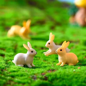 Cute Mini Rabbit Figurines Resin Bunny Ornaments for Micro Landscape and Dollhouse Decor