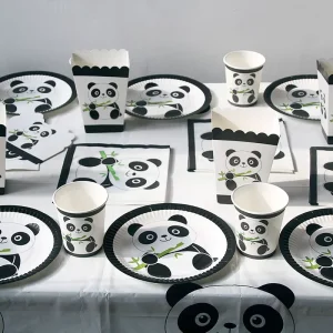 Cute Panda Theme Disposable Party Tableware Set Paper Birthday Decorations Including Background Decoration