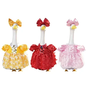 Cute Princess Dress for Porch Goose Butterfly Decorated Polyester Pet Costume with Bow Hat Outdoor Lawn Goose Clothing Easter