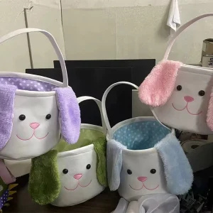 Cute Rabbit Face Easter Basket Polka Dot Lining Reusable Candy Bucket Personalized Holiday Party Favor Bag