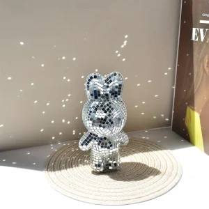 Cute Silver Disco Ball Bunny Small Mirror Ball Rabbit Tabletop Sculpture Mini Home Desk Decor Waterproof Graduation Gift