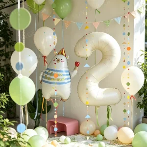 Cute Striped Bear Foil Balloon Cream Number 1 Light Green Latex Balloon Set Baby 1st Birthday Shower Party Decor Globos