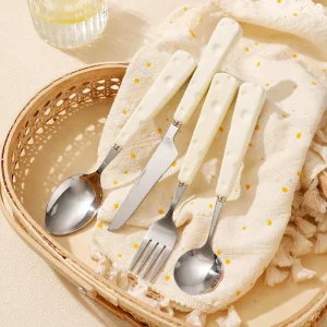 Cute Style 304 Silverware Stainless Steel Knife Fork Spoon Creative Cheese Shaped Ceramic Handles Flatware Cutlery Set