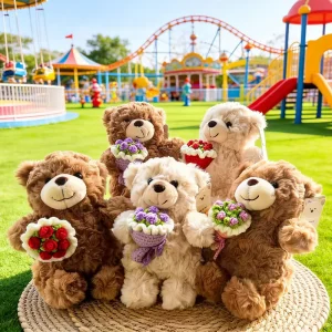 Cute Teddy Bear Plush Toy Holding Flower Rose Themed Teddy Bear Dolls From the Manufacturer for Valentine’s Day Gifts