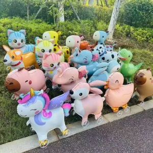 Cute Walking Animal Foil Balloons with Wheels and Ropes Walking on Wheels Elephant unicorn lion Dog cat Rabbit Foil Balloon Kids