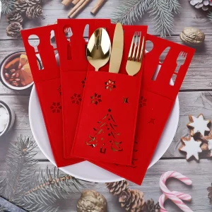 Cutlery Bag 25x10cm Rectangle Christmas Decoration Table Setting Hotel Restaurant Tableware Knife Fork