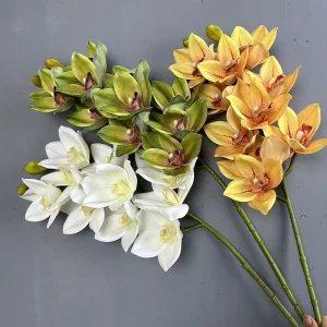 Cymbidium 10 Heads Artificial Phalaenopsis Orchid Real Touch Cymbidium Flower for Wedding Decoration