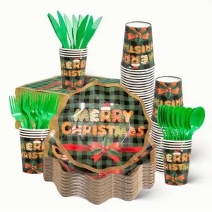 DAMAI Christmas Party in a Box Solution Complete 24 Guest Paper Tableware Set for Retail Stores