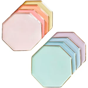 DAMAI Octagonal Shaped Colorful Birthday Party Tableware Plain Coloured Disposable Party Supplies Paper Plates