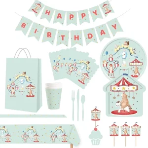 DAMAI Ready to Ship Paper Eco friendly Disposable Circus Theme Party Supplies Plates Napkins Carnival Themed Party Tableware Set