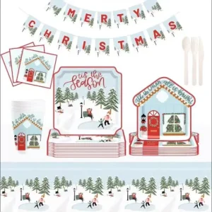 DAMAI Winter Christmas Disposable Tableware Irregular Shaped Tableware Set Holiday Gathering Disposable Party Table Supplies