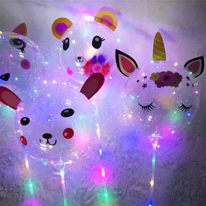 DIY Balloon Gift 3D Cartoon Animals Pattern for LED Balloon Light with Heart Letter Sticker Birthday Decoration