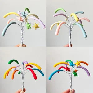 DIY Ins Style Colorful Firework Cake Topper PVC Soft Glue Sparkle Decor for Birthday Christmas New Year Party Celebration