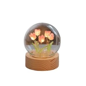 DIY Led Light Romantic Mini Tulip Flower Light Battery Operated Crystal Polished Transparent Base for Christmas Home Decor