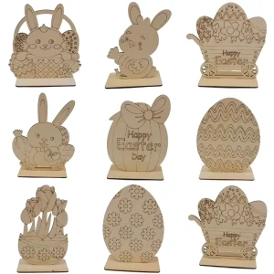 DIY Plywood Easter Bunny Egg Ornaments Graffiti Decoration