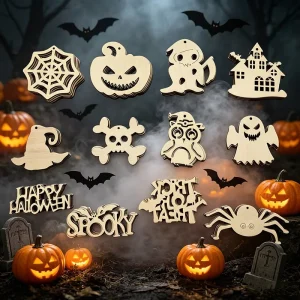 DIY Spooky Halloween Plywood Witch Pumpkin and Ghost Hanging Ornaments Festive Party Home Decor and Celebration Supplies