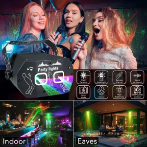 DJ Disco 10M RGBW LED and Laser Projector Strobe Aurora Lights Remote Sound Control for Indoor Festive Holiday Decorations