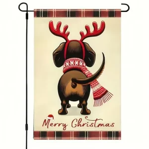 Dachshund Christmas Double Sided Polyester 12x18Inch Lawn Banner Garden Flag for Porch Patio Holiday Winter Xmas Decor
