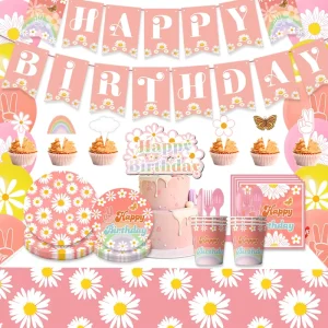 Daisy Kid Birthday Party Supplies Disposable Tableware Set Paper Napkins for Birthday Wedding Party Decorations
