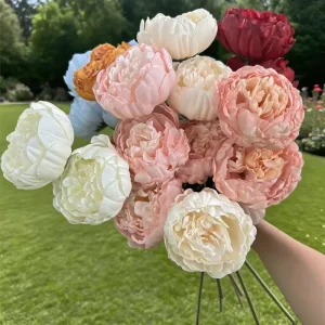 Dalian Chermy Wedding Bouquets Artificial 3 Head Peony Flower White