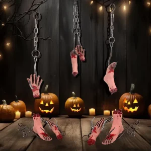 De Long Halloween Horror Props Plastic Chain Hook Hands Feet Head Haunted House Escape Room Scene Indoor Use Teen Decoration