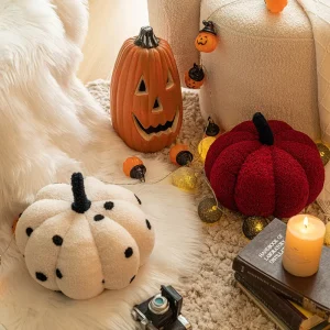 Decorative Cute 3D Simulated Pumpkin Shaped Ultra Soft Sherpa Teddy Fleece Plush Halloween Toys Pillow Sofa Cushion