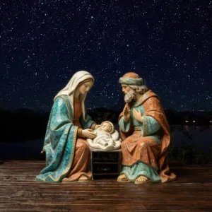 Decorative Eco Friendly Hand painted Nativity Scene Holy Family Resin Statue Sculpture Religious Desk Christmas Gift Easter Home