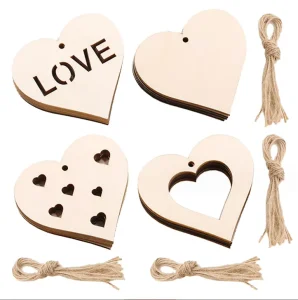 Decorative Festive Wedding Supplies Valentine’s Day Ornament Wedding Wood Heart Hollow Slices Rustic Love Table Scatter Decor