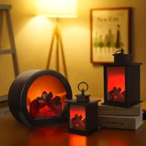 Decorative Flameless Portable LED Lanterns Fireplace Light with LED Simulation Flame EffectTouch Switch for Christmas Decor