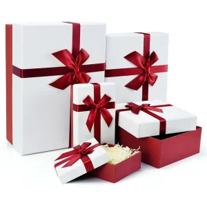Decorative Gift Boxes with Lids and Ribbon Red and White