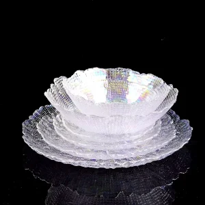 Decorative Glass Charger Plates 15.5cm/6 Inch Modern Design Glass Bowl Clear Wedding Home Decor Tableware Set