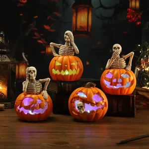 Decorative Knick knacks Horror Skeleton Pumpkin LED Light Halloween Home Decor Day of the Dead Resin Mexican Decor Skeleton