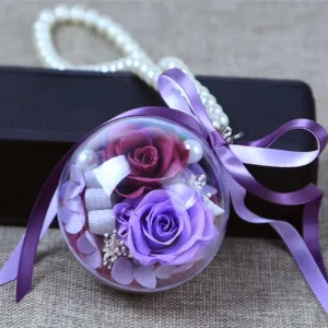 Decorative Rose in Acrylic Gift Box Real Everlasting Flower Head Preserved Rose Car Hanging for Christmas Valentine’s Day