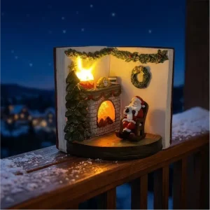 Decorative Scene Sculpture Santa Decoration in the Window to the Room Colour and Tree with LED Lights