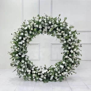 Decorative White Plants&Flowers Round Arch Stage Floral Frame Garden Backdrop Ceiling Wedding Entrance Moon Gate