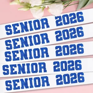 Delphinus 8Pcs White Senior Sashes Royal Blue Glitter Letters Satin 160×9.5cm Graduation Celebration Indoor Outdoor Cheer
