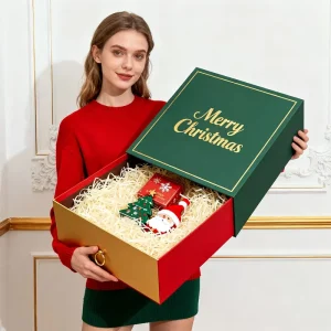 Deluxe Large Christmas Hard Paperboard Gift Box Drawer Style Paper Box Festive Holiday Present Cardboard Container Packaging