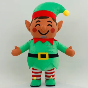 Deluxe Velvet Inflatable Adult Christmas Elf Mascot Costume Luxury Adult Fancy Dress for Christmas Party and Carnival