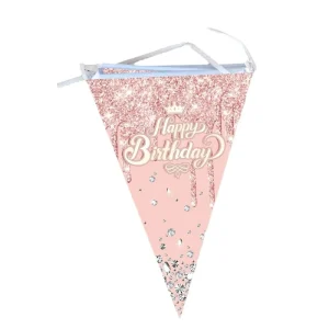 Diamond Birthday Theme Triangular Flag Happy Birthday Text Crown Design Paper Non Woven Fabric Hanging Party Supplies