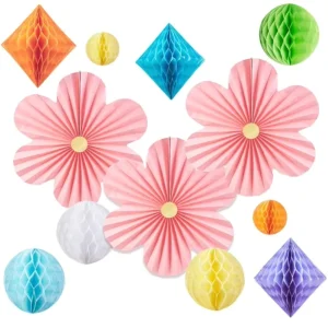 Diamond Shape Honeycomb Ball PomPom Decorations for Birthday New Year Valentine’s Day Parties Back to School Wedding Decorations