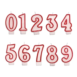 Digital 0 to 9 Number Candle Paraffin Happy Birthday Cake Topper Party Red Border Decoration